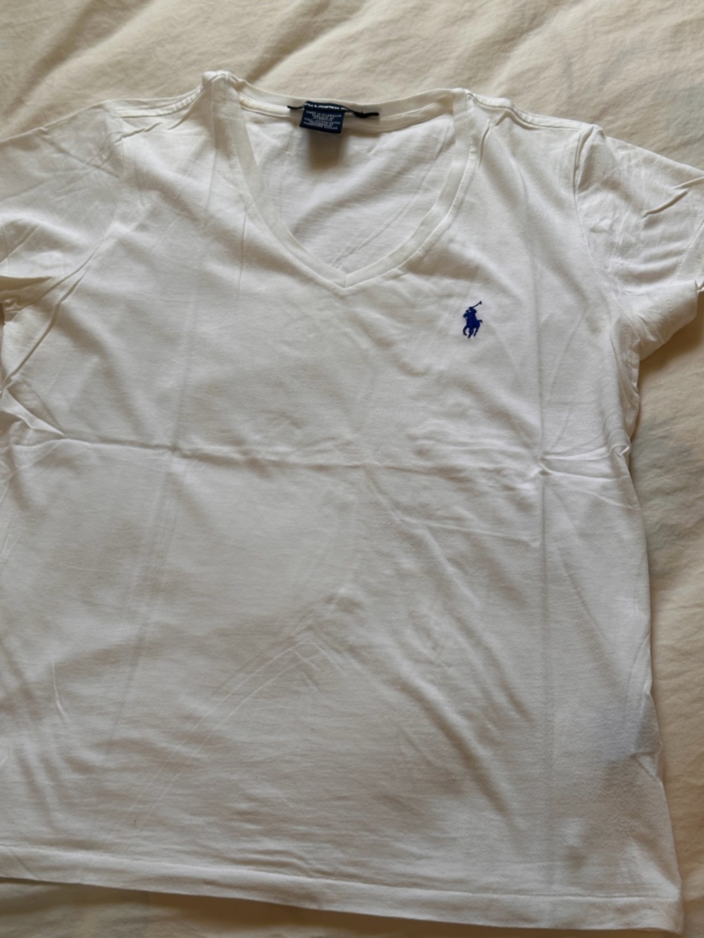 Polo Ralph Lauren Cotton Vneck Tshirt - White Blue - M